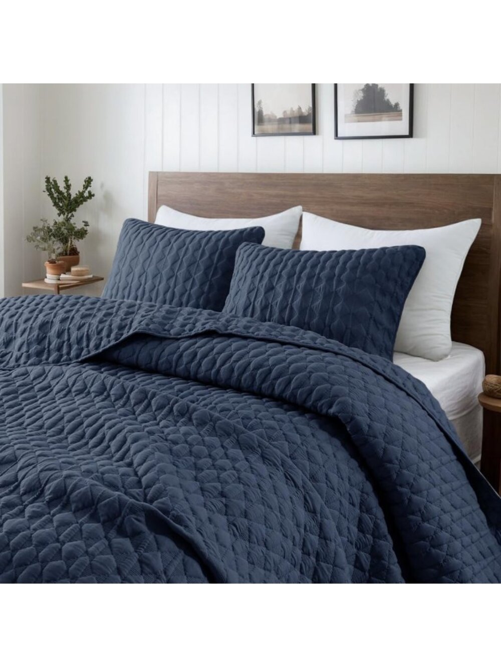 Navy Blue Twin Quilt Bedding Set, Lightweight Soft Bedspread & Pillow Sham, All